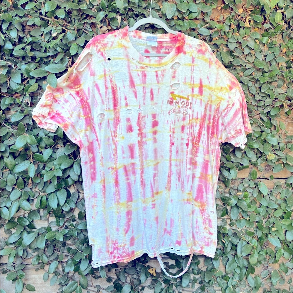 Vintage + Distressed In-N-Out Burger California Tie-Dye Short Sleeve Tee - XL